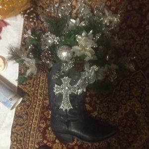 Boot with Christmas flowers! One if a kind!